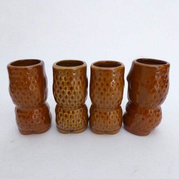 NEW VINTAGE EASTER ISLAND MAORI MOAI TOTEM BROWN CERAMIC TIKI MUG SHOT LOT OF 6 - Picture 12 of 13